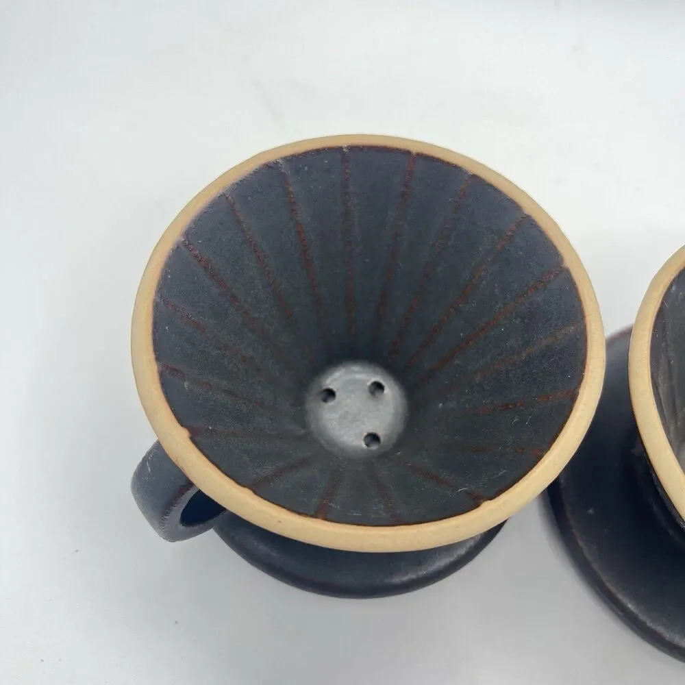 Stoneware Pour Over Drip Coffee Holder, Handmade, Thick Pottery - Set 2